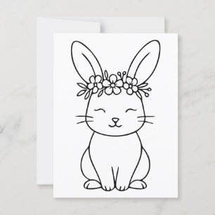 Carte Postale Lapin Whimsical avec Art Floral Crown Line
