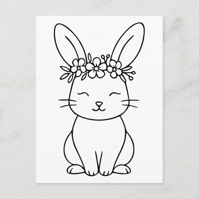 Carte Postale Lapin Whimsical avec Art Floral Crown Line (Devant)