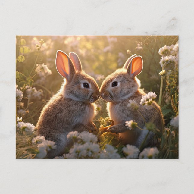 Carte Postale Lapins Adorables dans le Pré de Printemps Design (Devant)