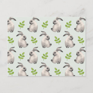Carte Postale Lapins d'aquarelle et herbe