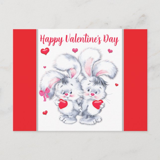 Carte Postale Lapins de la Saint-Valentin (Devant)