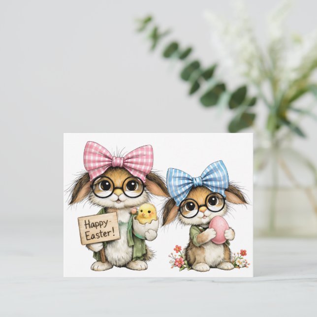 Carte Postale Lapins de Pâques fantaisistes  (Debout devant)