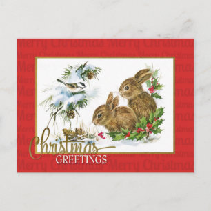 Carte Postale Lapins de voeux de Noël Reproduction Vintage
