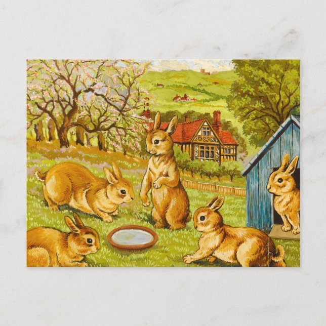 Carte Postale Lapins du printemps par Louis Wain (Devant)