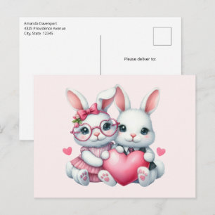 Carte Postale Lapins mignons partageant un cœur