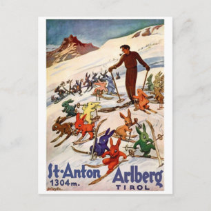 Carte Postale Lapins qui skient à St. Anton, Tyrol, Autriche