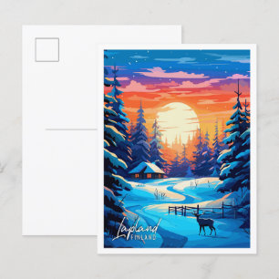 Carte Postale Lapland Finlande Illustration de voyage Art vintag