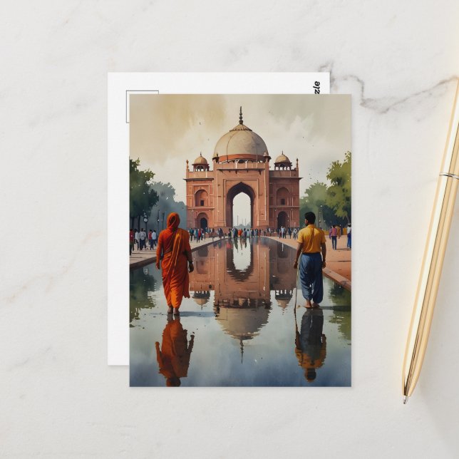 Carte Postale L'aquarelle de Delhi (Devant/Arrière en situation)