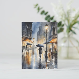Carte Postale L'aquarelle de la ville pluvieuse