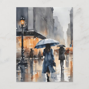 Carte Postale L'aquarelle de la ville pluvieuse