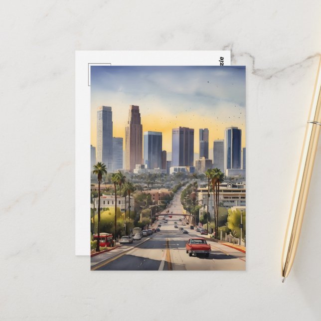 Carte Postale L'aquarelle de Los Angeles (Devant/Arrière en situation)