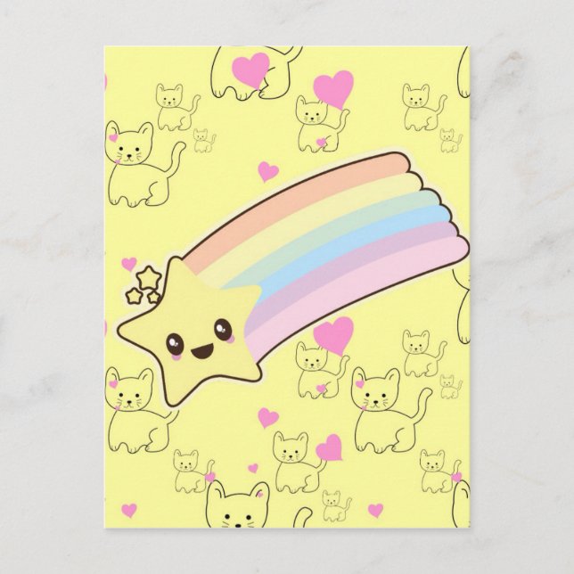 Carte Postale L'arc-en-ciel de Kawaii chatte le motif si mignon. (Devant)