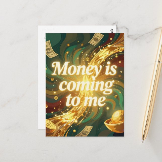 Carte Postale L'argent vient à moi affirmation positive  (Devant/Arrière en situation)