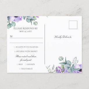 Carte Postale Larissa Purple Floral Meal Choice Wedice RSVP
