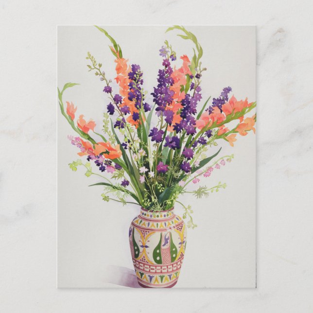 Carte Postale Larkspur et Gladioli dans un Vase marocain (Devant)