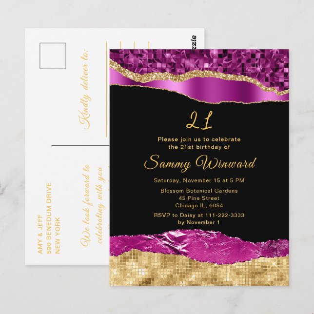 Carte Postale Larmes à glam violet et or Fête d'anniversaire (Devant / Derrière)