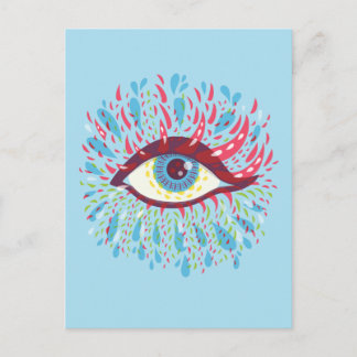 Carte Postale Larmes colorées Bleu bizarre Oeil psychédélique