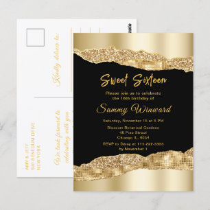 Carte Postale Larmes de Glam Or et Noir Sweet Sixteen