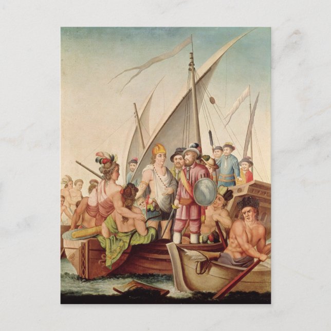 Carte Postale L'arrivée de Hernando Cortes au Mexique (Devant)