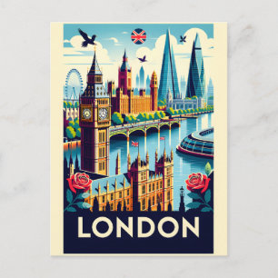 Carte Postale L'art de l'affiche de voyage rétro Londres Anglete