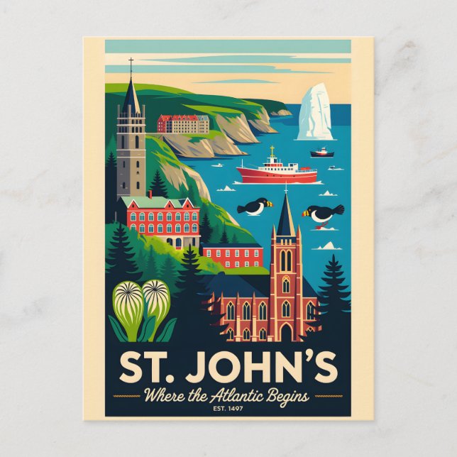 Carte Postale L'art de l'affiche rétro de voyage à St. John's Ca (Devant)