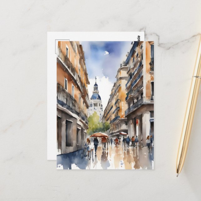 Carte Postale L'art de l'aquarelle à Madrid (Devant/Arrière en situation)