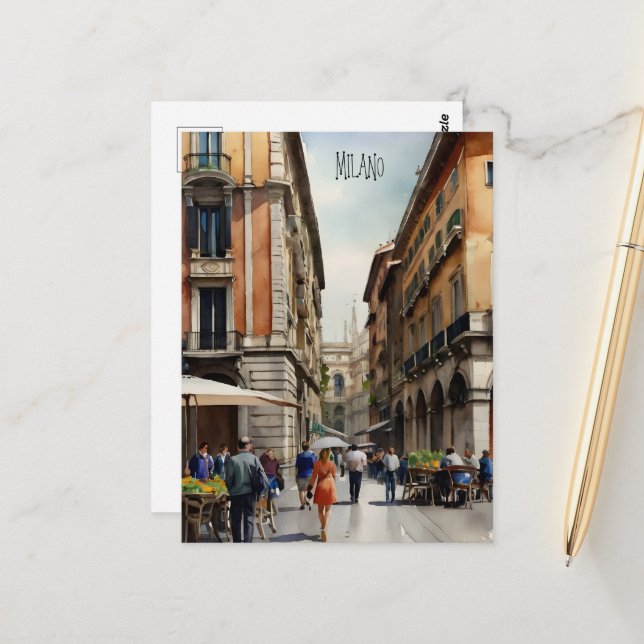 Carte Postale L'art de l'aquarelle à Milan (Devant/Arrière en situation)