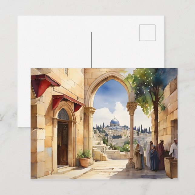 Carte Postale L'art de l'aquarelle Jérusalem Israël (Devant / Derrière)