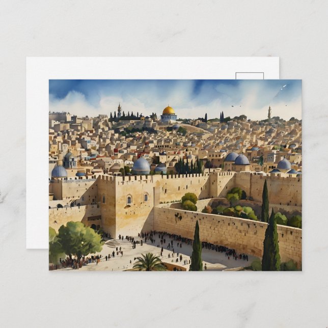 Carte Postale L'art de l'aquarelle Jérusalem Israël (Devant / Derrière)