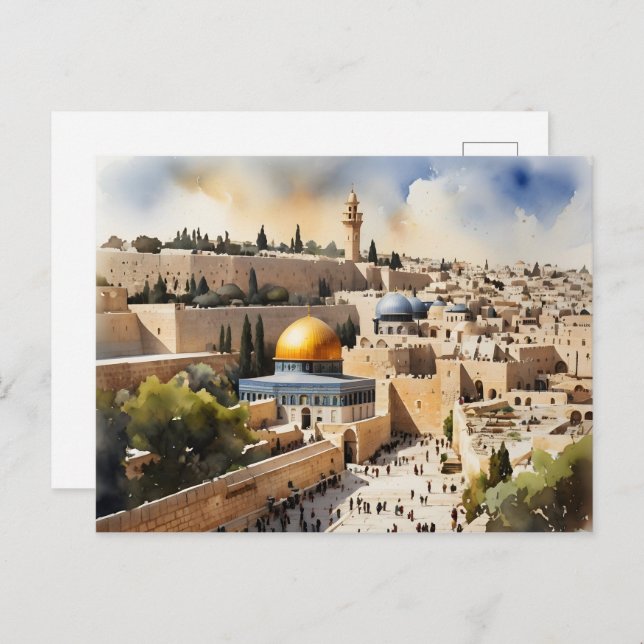 Carte Postale L'art de l'aquarelle Jérusalem Israël (Devant / Derrière)