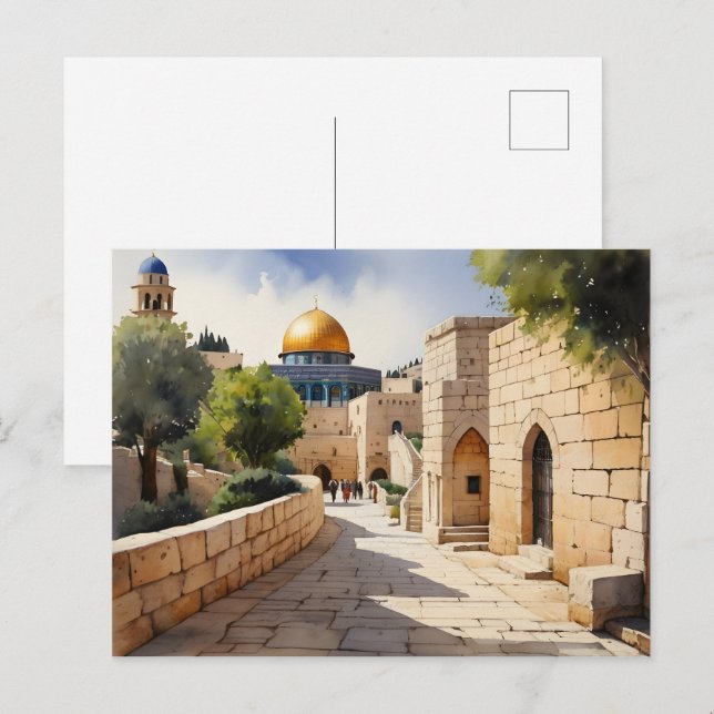 Carte Postale L'art de l'aquarelle Jérusalem Israël (Devant / Derrière)