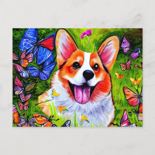 Carte Postale L'art des corgi et des papillons