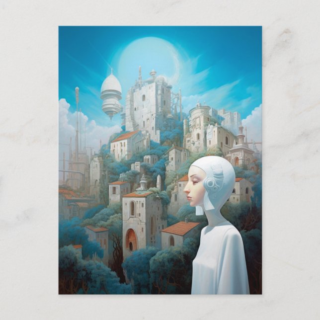 Carte Postale L'art futuriste de science-fiction de la ville (Devant)