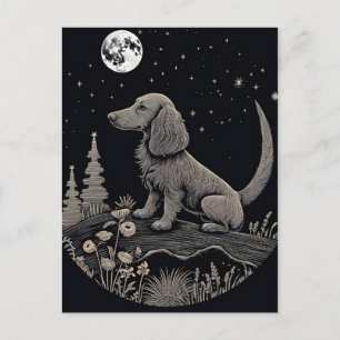Carte Postale L'art minimaliste d'un Dachshund sur une lune