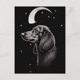 Carte Postale L'art minimaliste d'un Dachshund sur une lune
