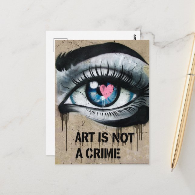 Carte Postale L'art n'est pas un crime Eyeball et Coeur (Devant/Arrière en situation)