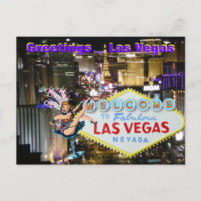 Carte Postale Las Vegas Boulevard et Showgirl art (Devant)