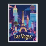 Carte Postale Las Vegas - Sin City après le Vintage voyage foncé<br><div class="desc">Venez vous imprégner des lumières vibrantes et de l'excitation de Las Vegas grâce à ce magnifique design de style poster de voyage vintage. Offrant une vue stylisée sur les monuments et les casinos emblématiques de la ville, cette scène nocturne est animée de couleurs vives qui ponctuent l'énergie bouillonnante de la...</div>