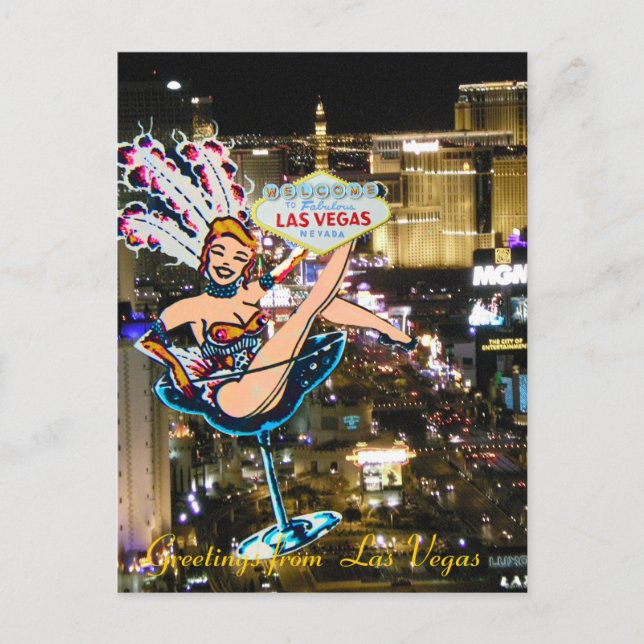 Carte Postale Las Vegas Strip, Showgirl et Affiches de bienvenue (Devant)