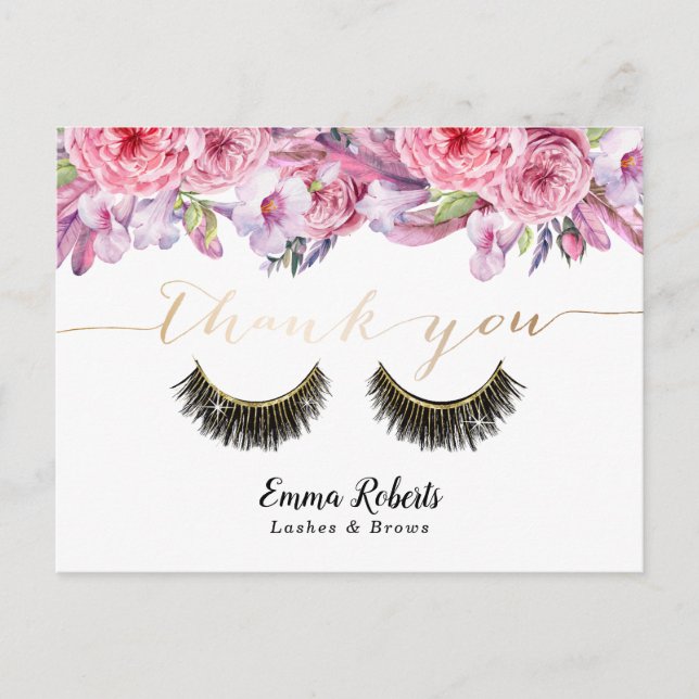 Carte Postale Lashes Artiste maquillage Élégant Merci floral (Devant)