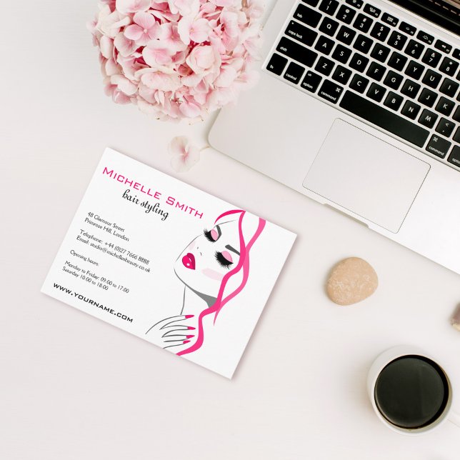 Carte Postale Lashes Manucure Cheveux rose fille marque de beaut (Créateur téléchargé)