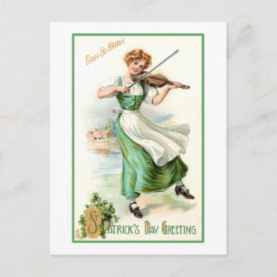 Carte Postale Lass irlandais vintage avec Fiddle