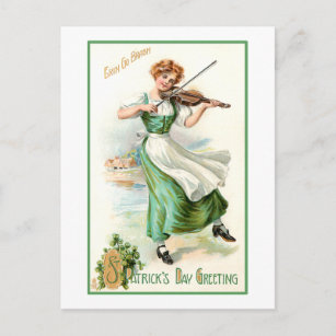 Carte Postale Lass irlandais vintage avec Fiddle