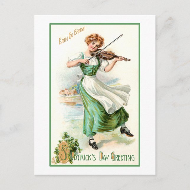 Carte Postale Lass irlandais vintage avec Fiddle (Devant)