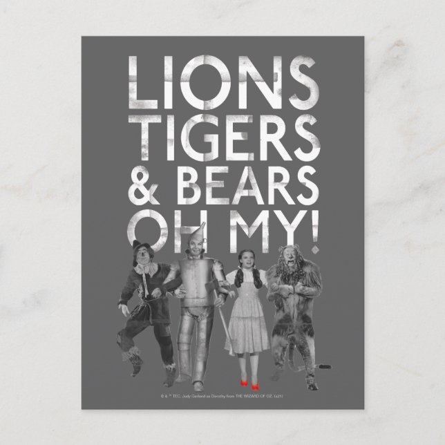 Carte Postale L'Assistant D'Oz™ | Lions Tigers & Ours Oh My! (Devant)