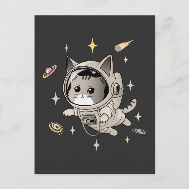 Carte Postale L'astronaute Chat dans l'espace Cute Chat (Devant)