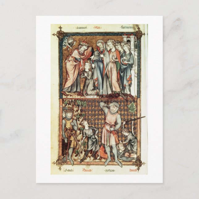 Carte Postale Lat 1023 f.7v David et Goliath avec Saul par Le Be (Devant)