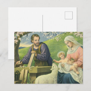 Carte Postale L'atelier de Joseph avec Marie et l'enfant Jésus