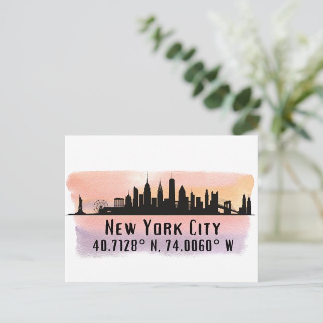 Carte Postale Latitude et longitude de la skyline de New York Ci (Debout devant)