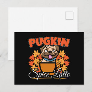 Carte Postale Latte au Piment de Pugkin - Jeu de mots sur le Pug